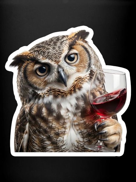 Weise Eule beim gemuetlichen Weinabend