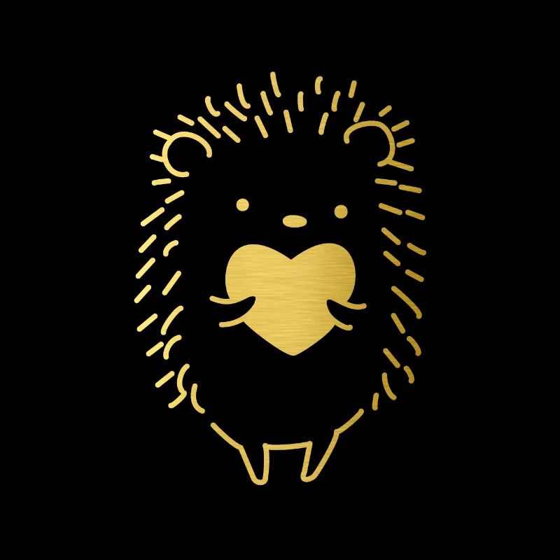 Hérisson doré avec un coeur d'or dans la main.