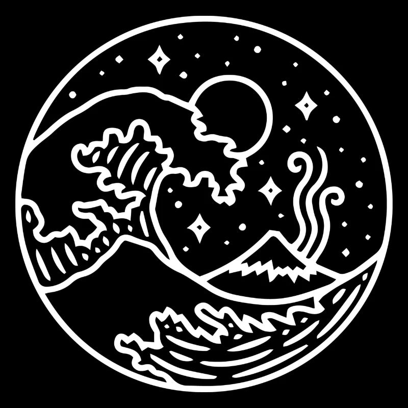 Wave with mountain at night. Gift idea white