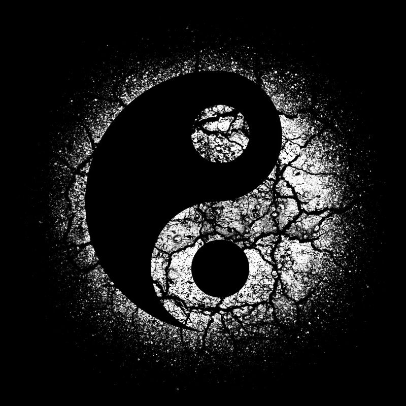 White cool Yin Yang sign torn into the ground