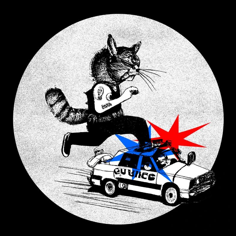 Skateboard-Katze auf einem Polizeiauto