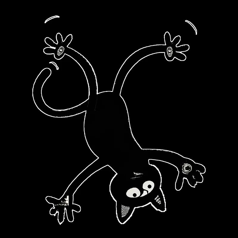 fallende, schwarze Comic Katze fällt