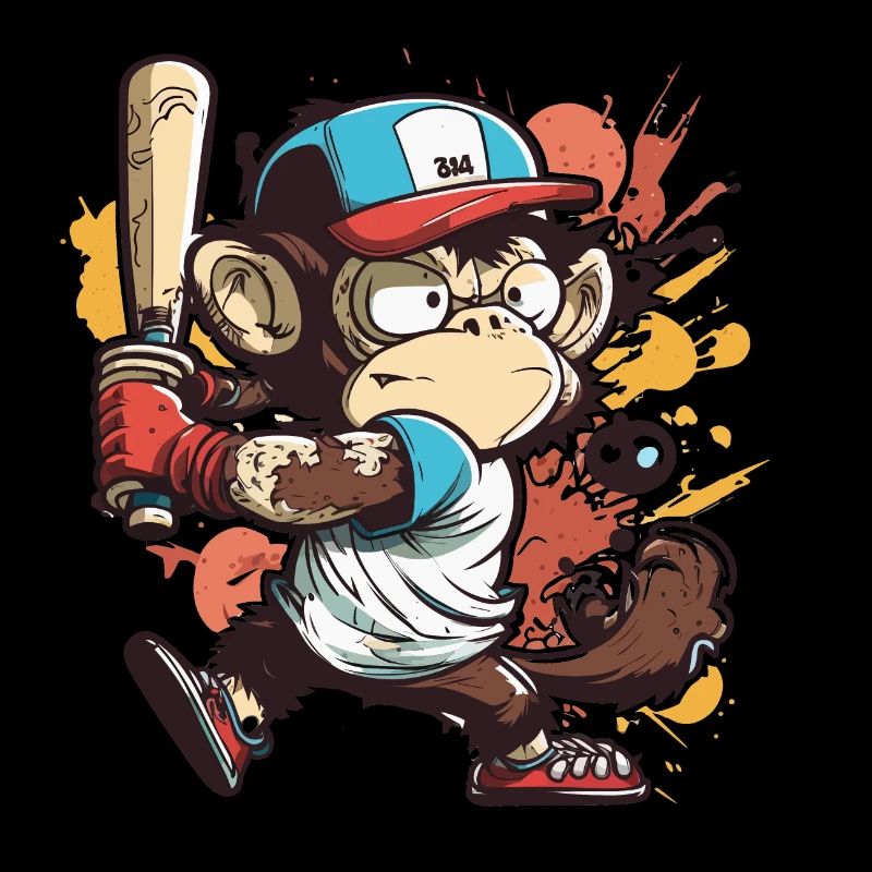 Monkey Batter Playful Baseball Design pour l’impression