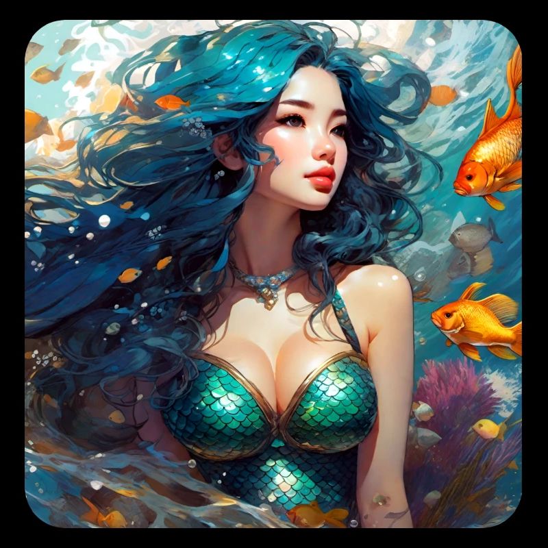 Cute mermaid with fish
