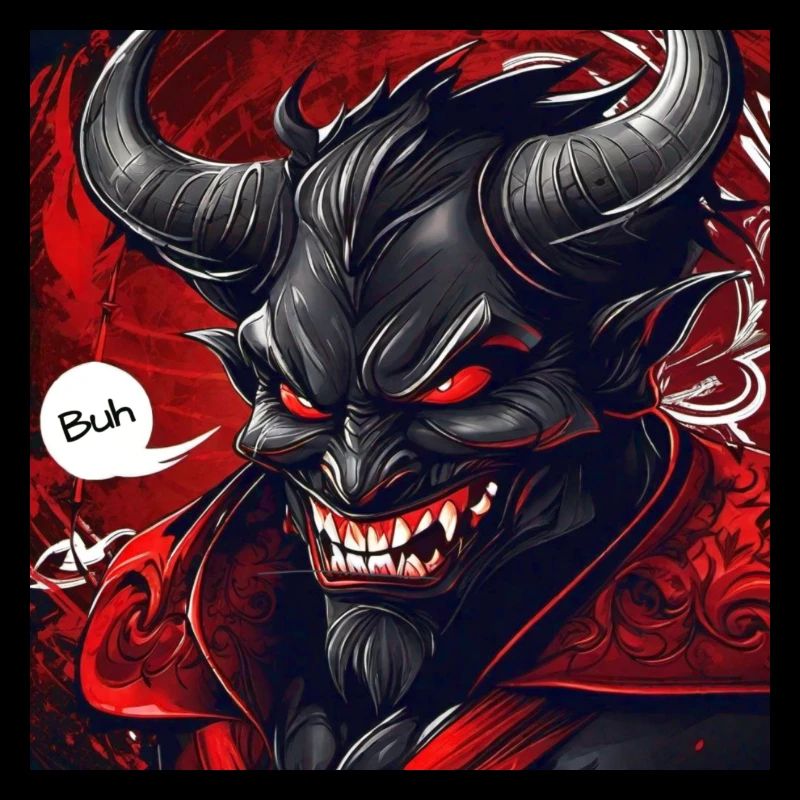 Evil grinning horror devil says boo