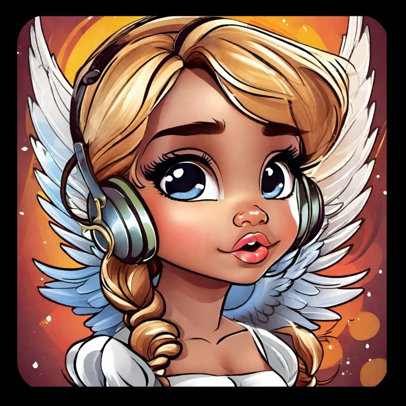 Ange mignon avec des écouteurs