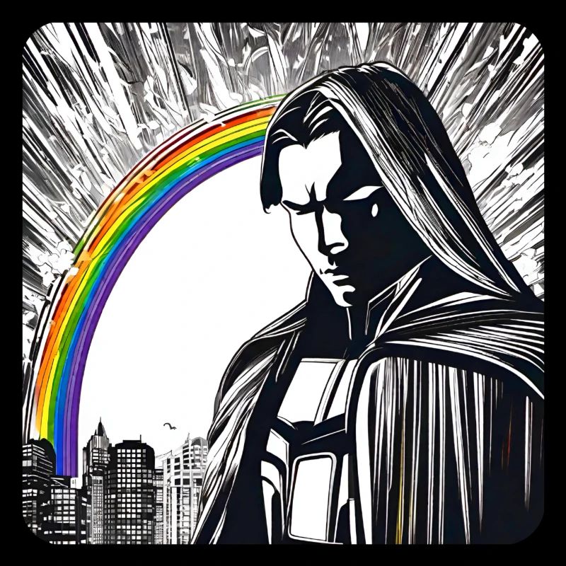 Mann und Regenbogen