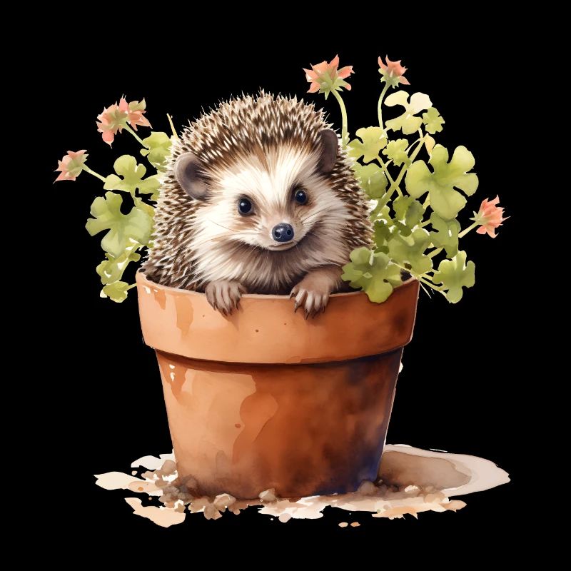 Hérisson dans un pot de fleurs, animal mignon dans un jardin de fleurs