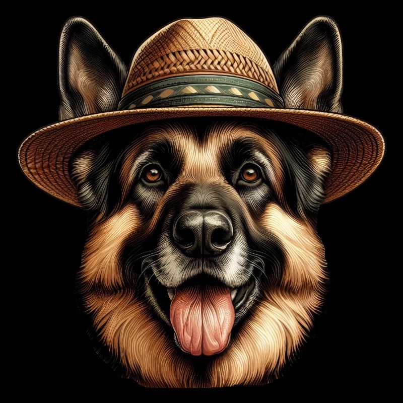 Niedlicher Deutscher Schäferhund mit Strohhut