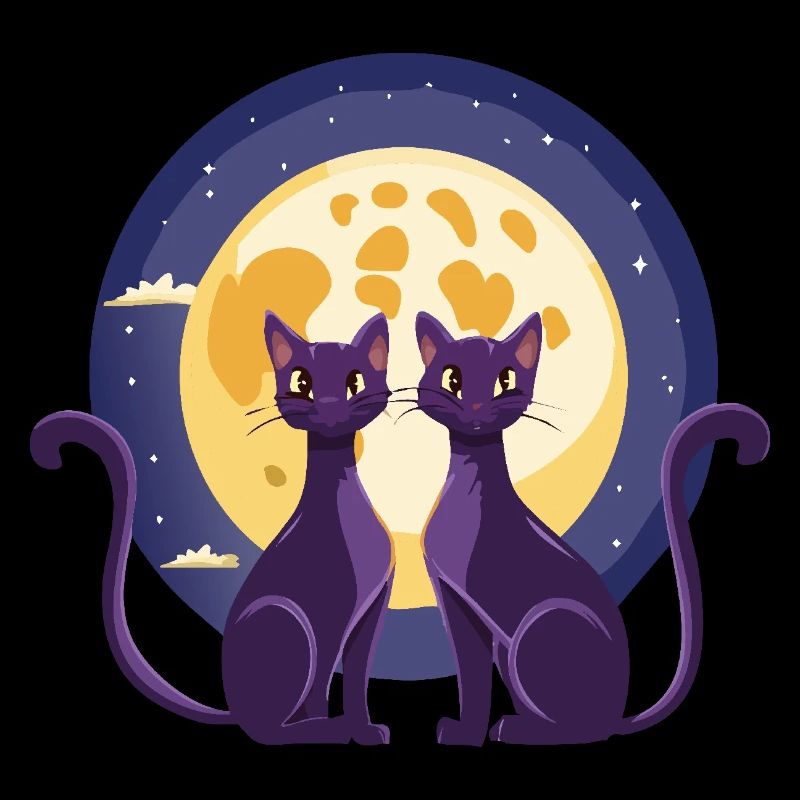 Deux chats devant la lune
