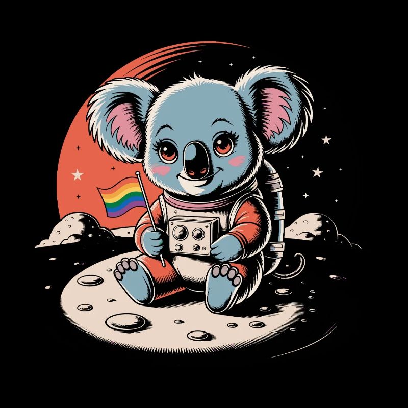 Astronaut koala with rainbow flag in space