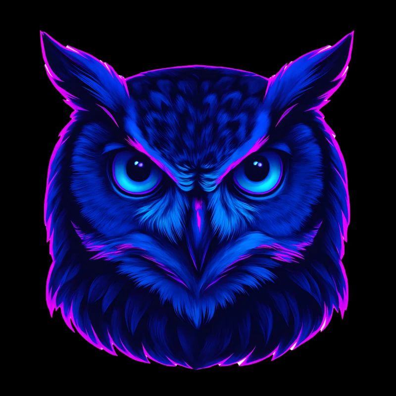 Neonblaue Eule mit intensivem Blick