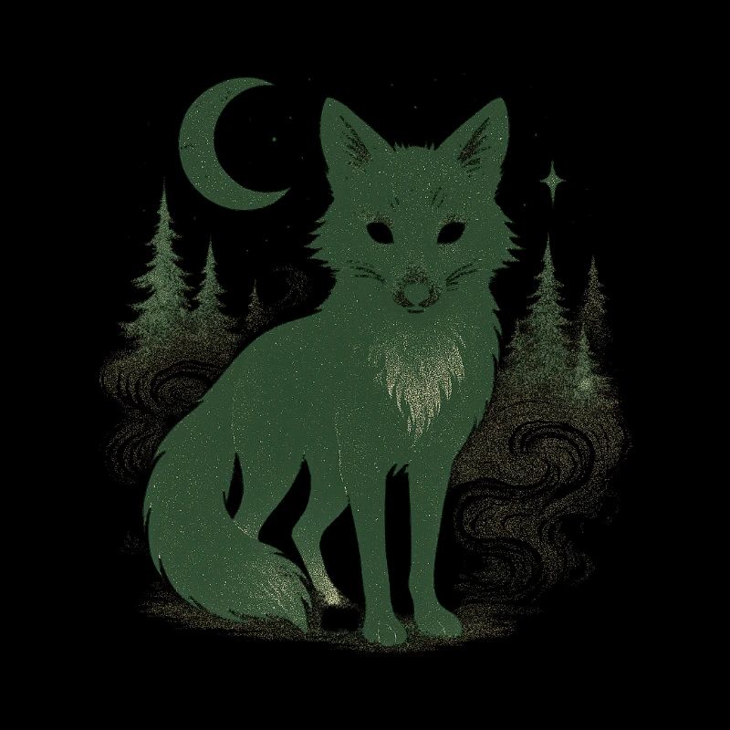 Mystical forest fox at moonlit night