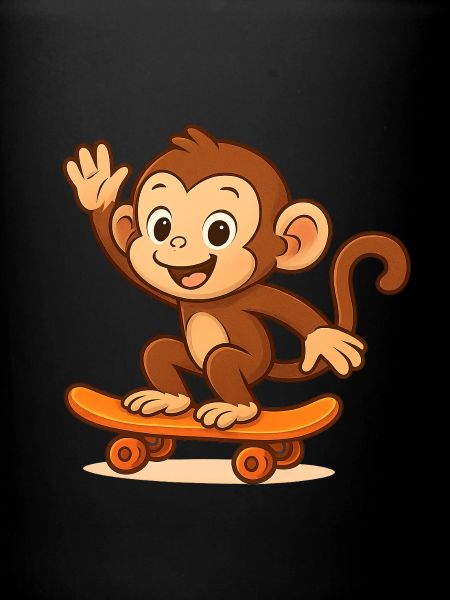 Verspielter Affe auf Skateboard
