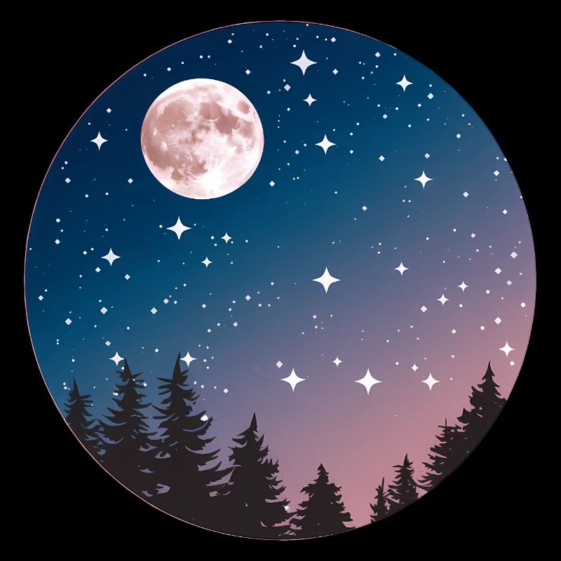 Moonlit Night Sky Tree Silhouette