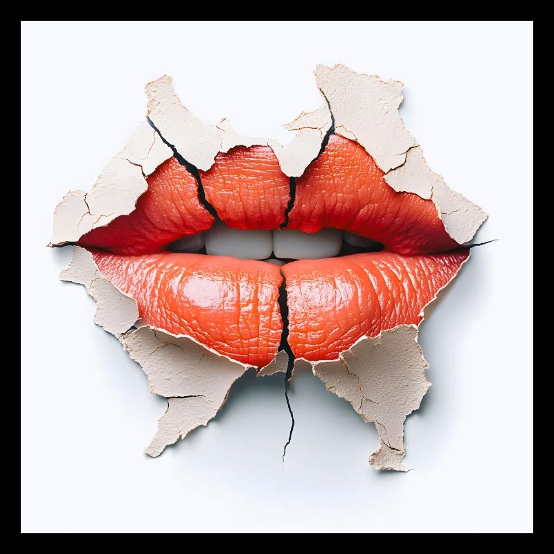Bold lips on cracked wall