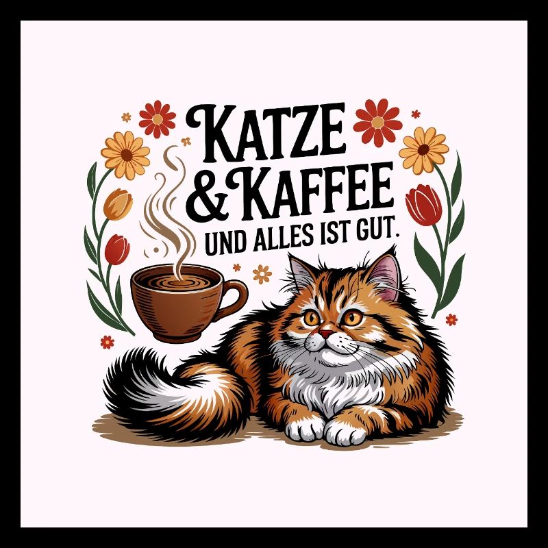 Cat Love with Coffee Motif