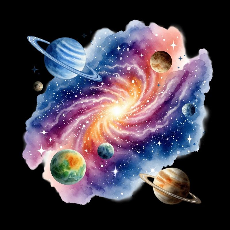 Galaktischer Wirbel mit Planetenkonstellationen