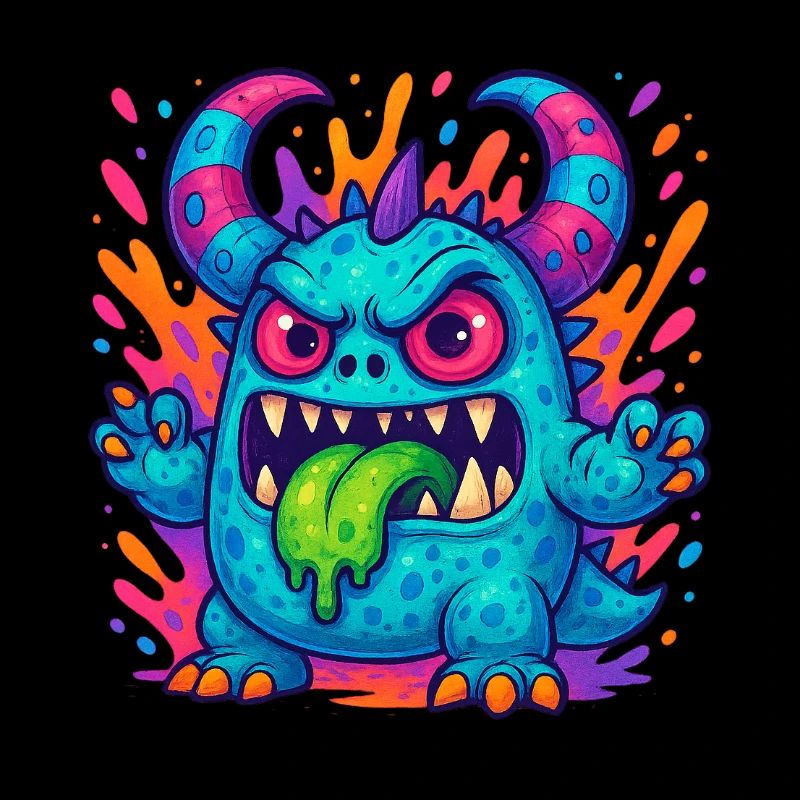 Bunter Grummel-Drache mit Zunge