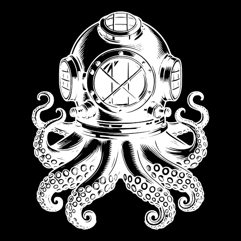 Kraken dans le casque de plongée au look vintage