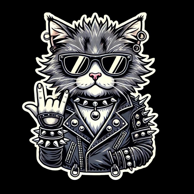 Rockiger Katzenstil mit Lederjacke