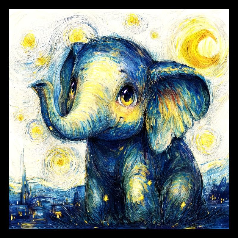 Mignon éléphant bleu dans le style de Van Gogh