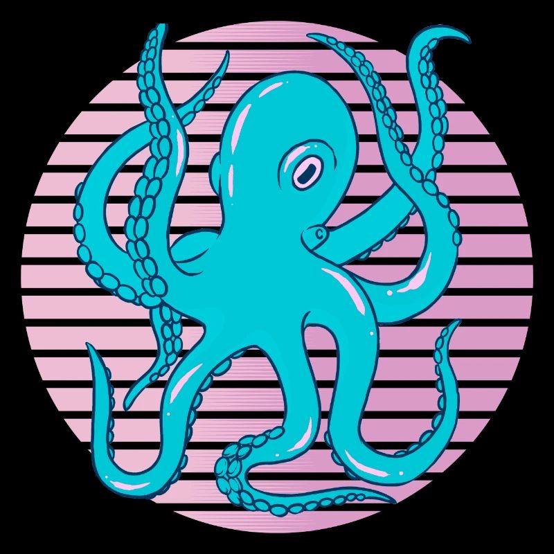 Neon Octopus Retro Sea Art Squid
