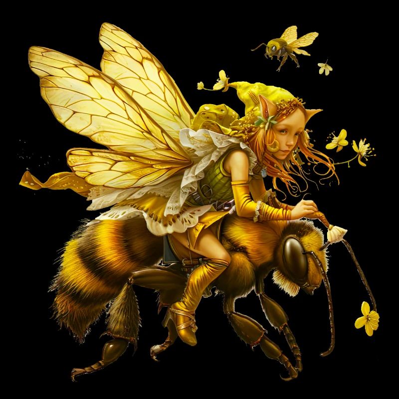 Golden fairy creatures on bee