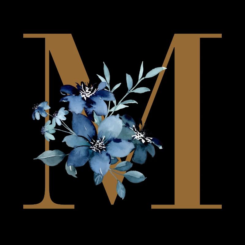 Monogramme M à fleurs bleues