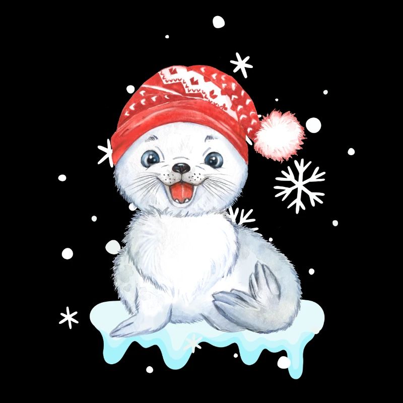Winter Seal Pup in Santa Hat