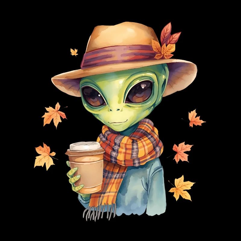 Hipster Alien mit Kaffee – Herbststimmung