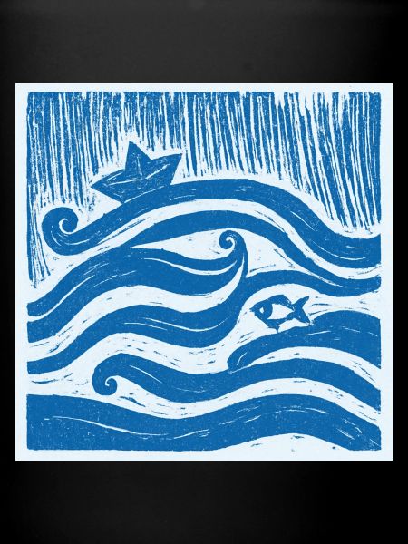 Navire sur vague - Linogravure