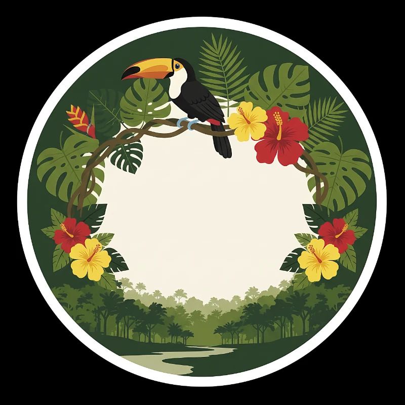 Toucans tropicales et feuillage circulaire