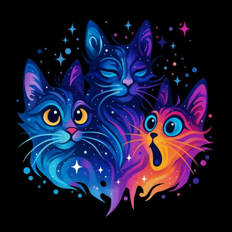 Trio de chats néon Galaxy