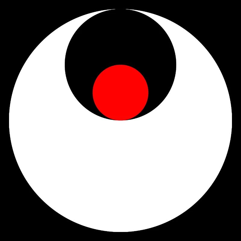 3 circles, white, black and red