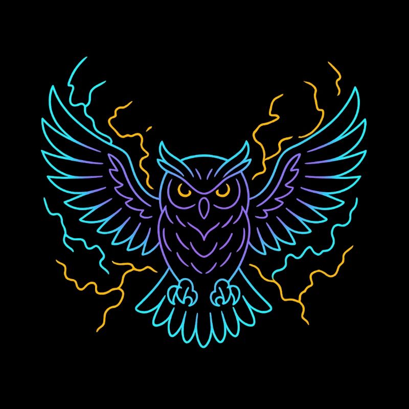 Chouette néon avec des éclairs