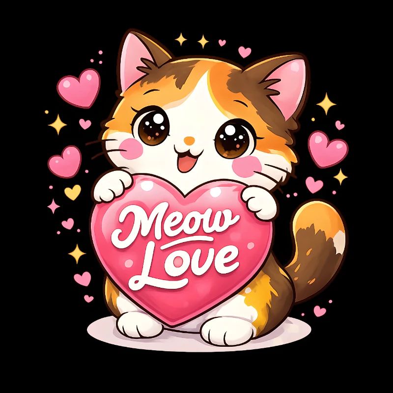 Süßes Kätzchen mit Herz – Kawaii Cat Love