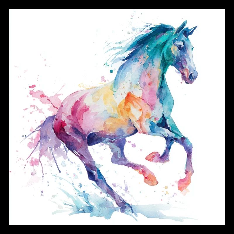 Cheval aquarelle arc-en-ciel