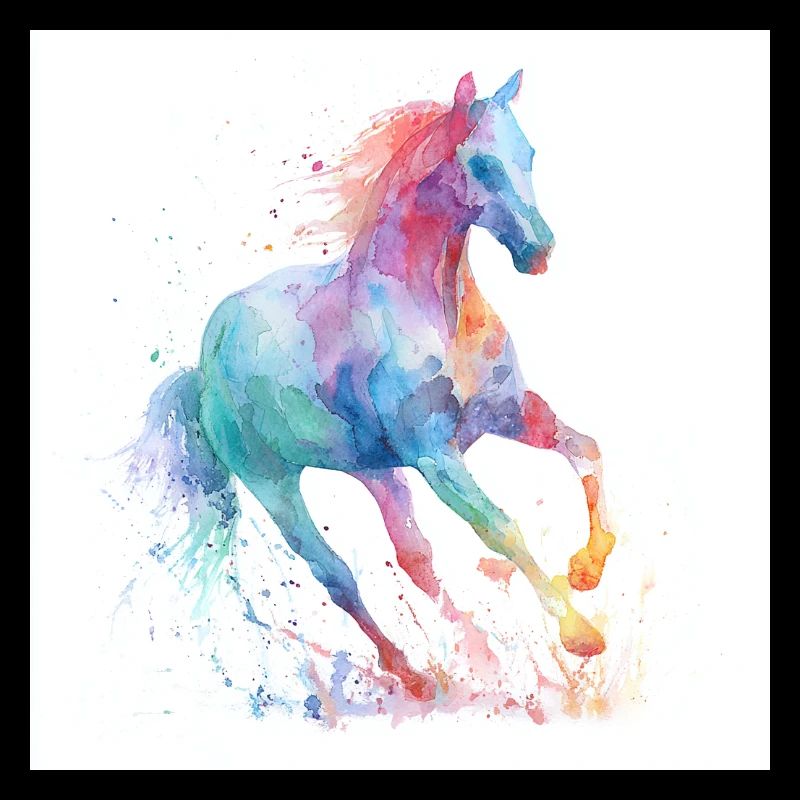 Cheval aquarelle arc-en-ciel