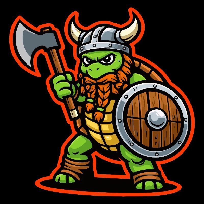 Wikinger-Schildkröte-Krieger-Axt-Schild-Maskottchen