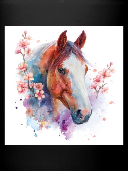 Aquarelle Cheval et Fleurs