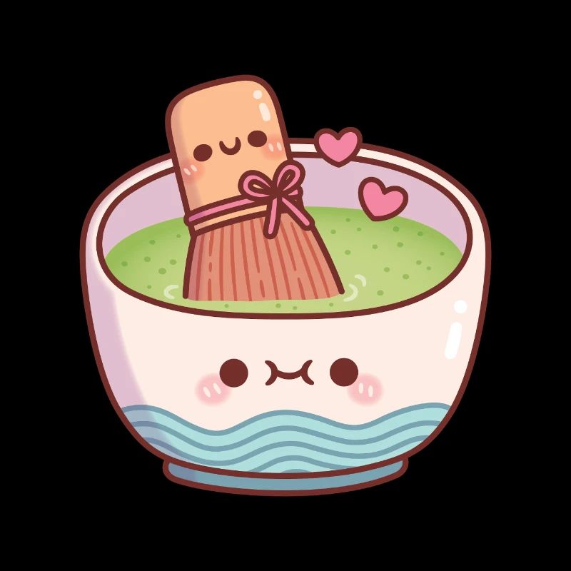 Cute Matcha Tea Bowl And Whisk Valentines Day