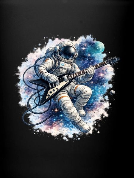 Guitare d’astronaute dans l’aquarelle spatiale