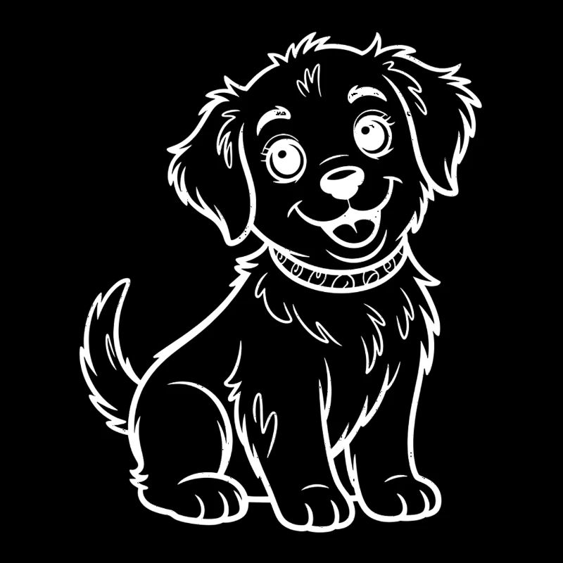 Dessin de traits du chiot souriant