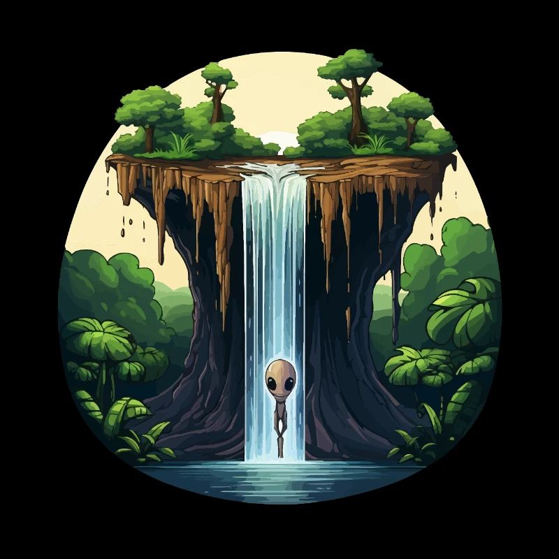 Alien at the waterfall in the jungle