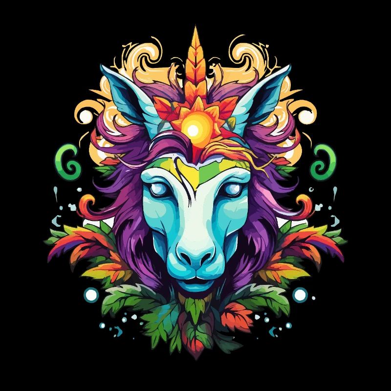 Buntes Einhornporträt mit Blattkrone