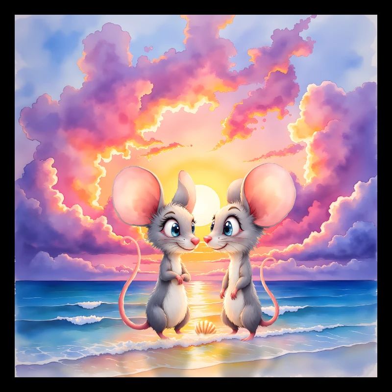 Piccoli topi al tramonto sulla spiaggia