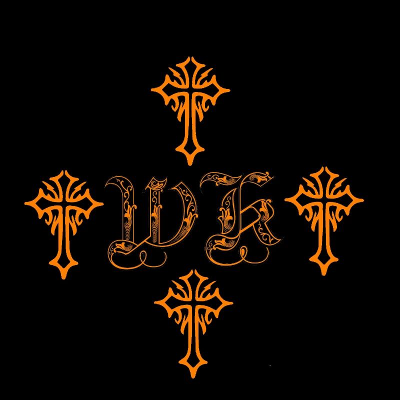 Orange Gothic Cross Ornament with initials