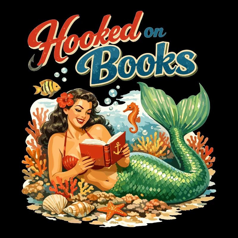 Hooked on Books – Retro Mermaid Pinup Art