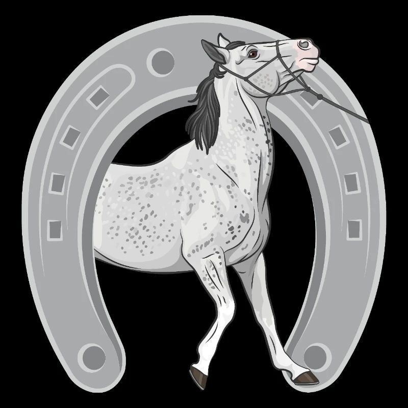 A grey horse in an upturned horseshoe